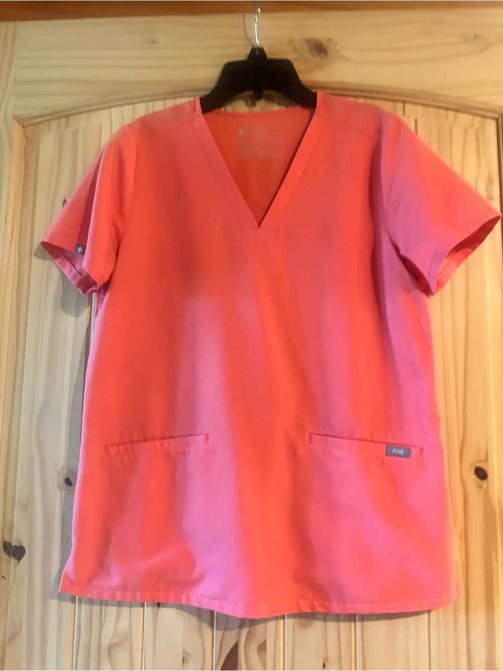 Figs Women's V-Neck Scrub Top in Coral Pink